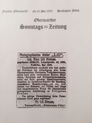 Inserat in der Oberwarter Sonntags-Zeitung vom 30. Mai 1909